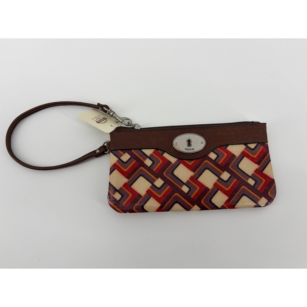 Fossil‎ Key-Per Geometric Leather Wrist Strap Card Holder Wristlet Wallet NWT
